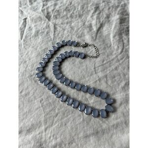 Blue Oval Stone Silver Tone Collar Necklace OS Elegant Statement